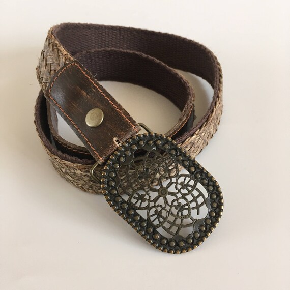 Brown Woven Straw Waist Belt for Women with Ornat… - image 5