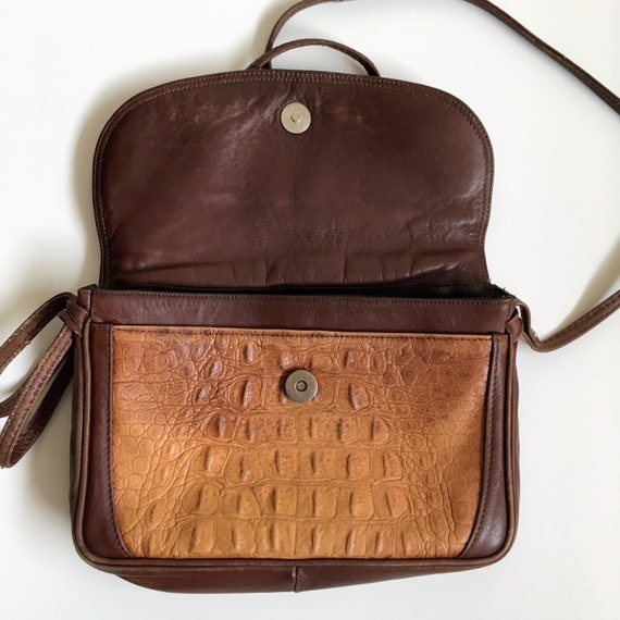 Distressed Leather Brown Beige Crossbody Bag, Boh… - image 8