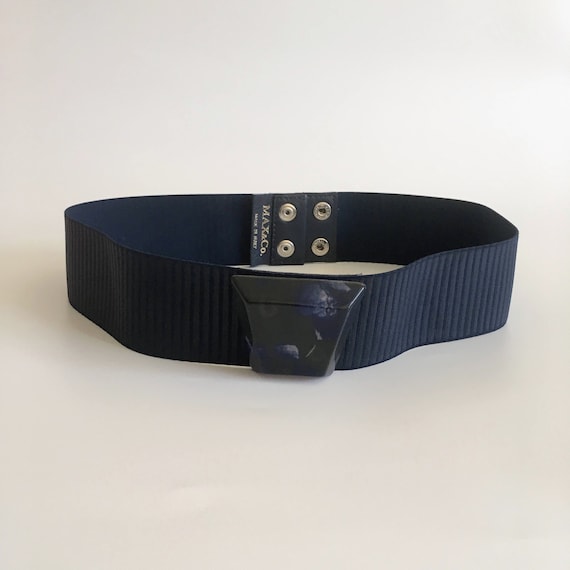 Vintage Navy Blue Elastic Waist Belt for Women with Lucite Buckle, Minimalist Stretch Waist Cincher, Waistband Sash Belt, Clothing Accessory