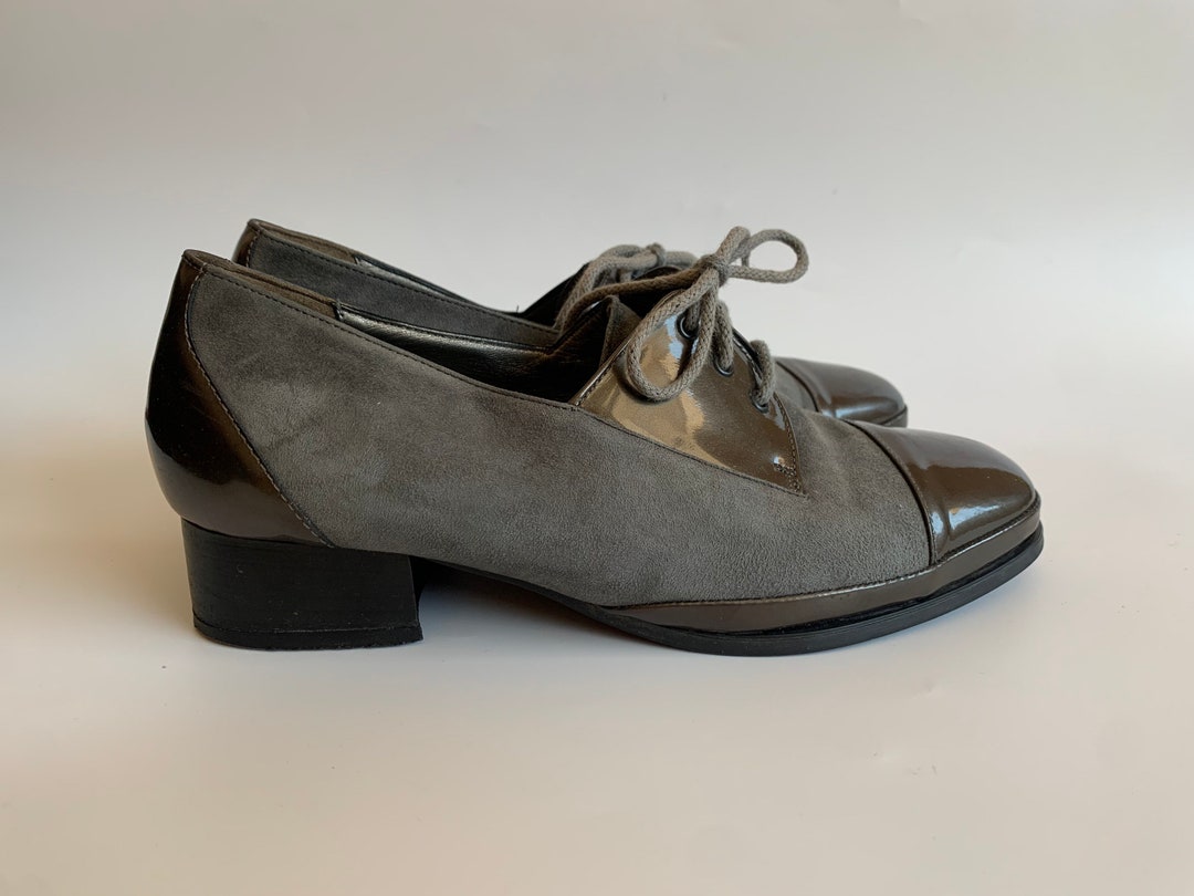 Vintage 90s Oxford Shoes for Women Grey Suede Leather Lace up - Etsy