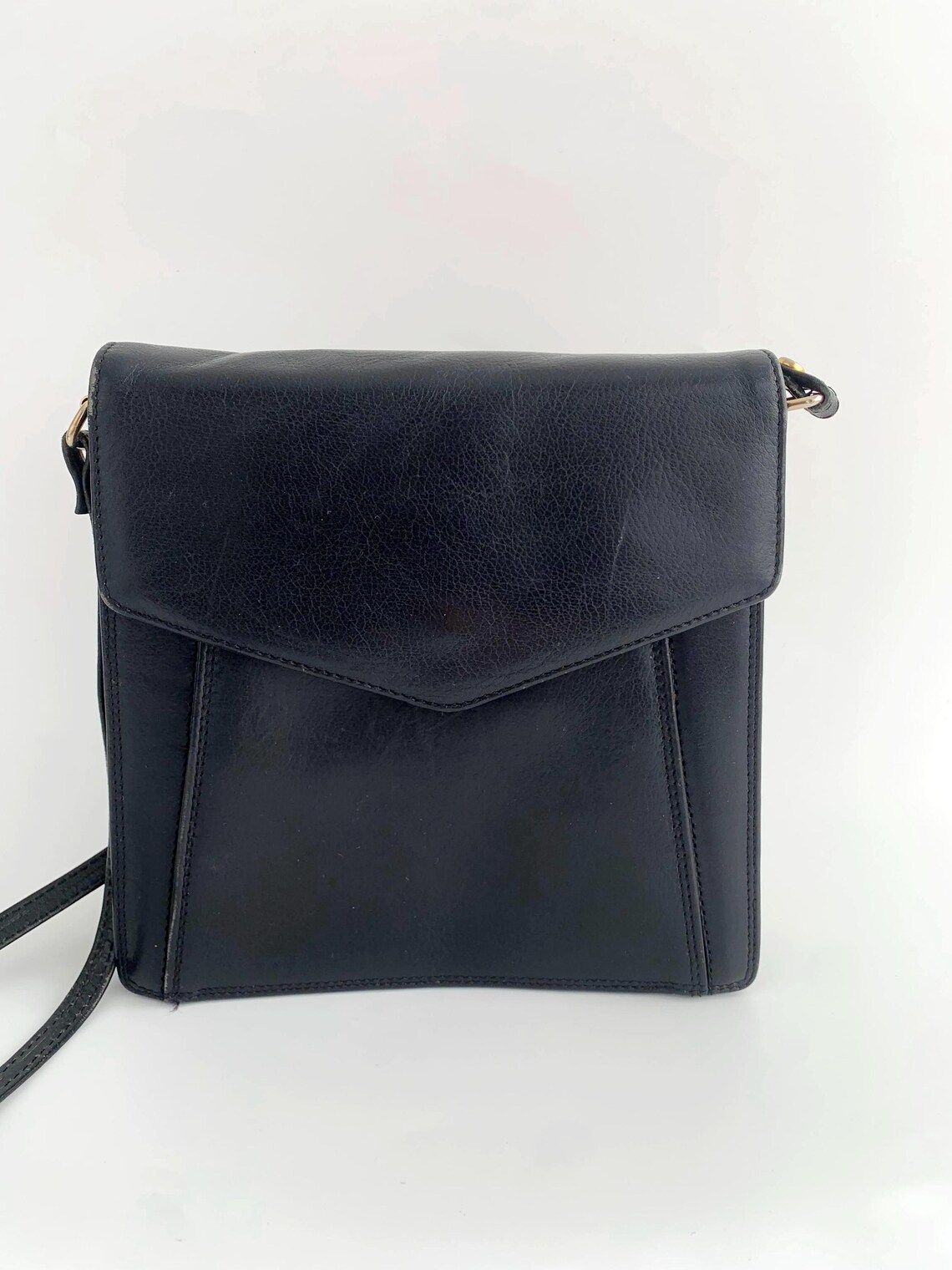 Vintage 90s LaModa Black Leather Shoulder Bag for Women, Real Leather Shoulder Purse, Small Structured Envelope Purse, Boxy Mini Handbag, foto 4 di 5