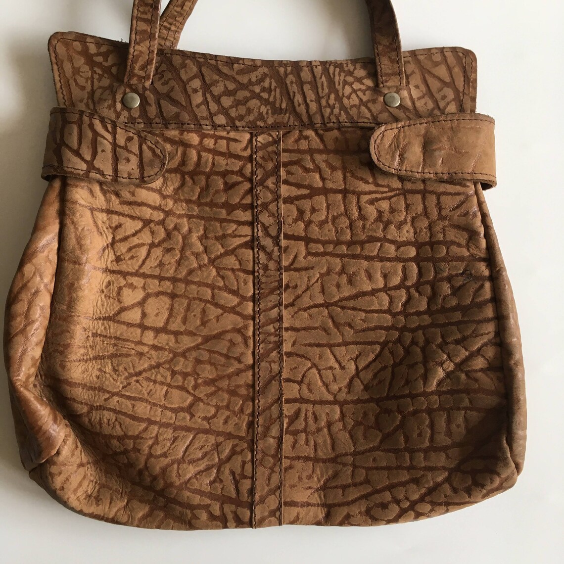 Large Brown Leather Tote Bag with Zipper, Vintage 70s Short Strap Leather Shoulder Purse, Genuine Leather Handbag for Women, Top Handle Bag, foto 4 di 5