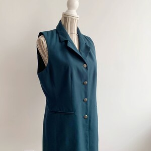 Turquoise Teal Blue Green Sleeveless Notched Collared Blazer Jacket For Women Size M L, 90s Preppy Elegant Business Office Vest Waistcoat image 7