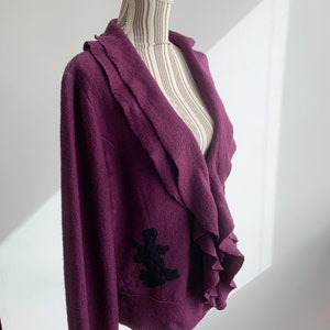 Blazer en laine violet vintage pour femme taille XL, blazer en laine non doublé avec encolure à volants, manteau court en laine, veste courte en laine, cardigan en laine image 7
