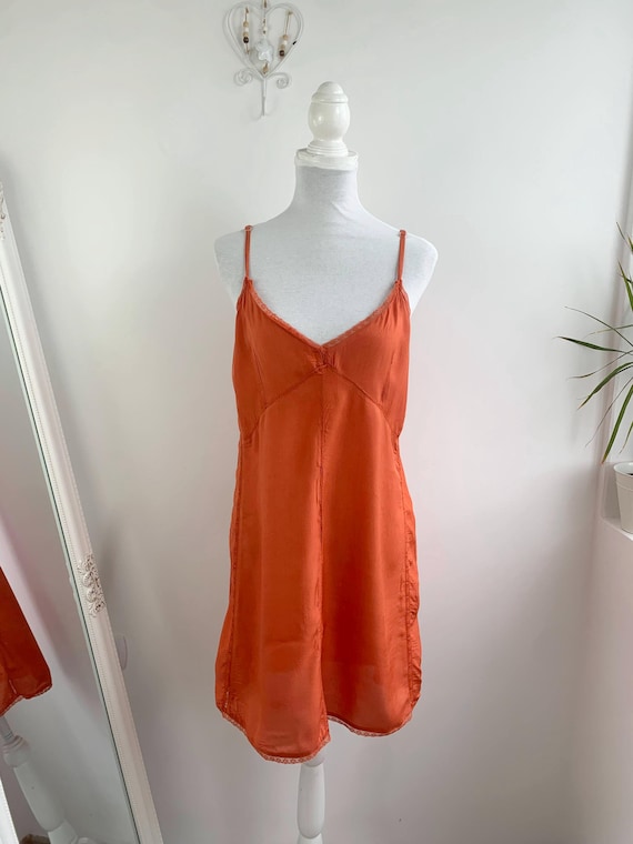 Vintage Y2K Slip Dress Size L, Orange Lace Camisole Dress, Babydoll Mini Dress, Fairy Grunge Romantic Dress, Adjustable Straps Cami Dress