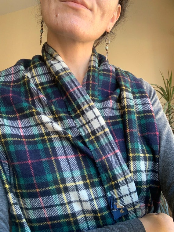 Navy Blue Green White Unisex Tartan Scarf, Unisex Soft Wool Scarf, Vintage Plaid NEck Scarf, Checkered Flannel Scarf, Christmas Gift Men