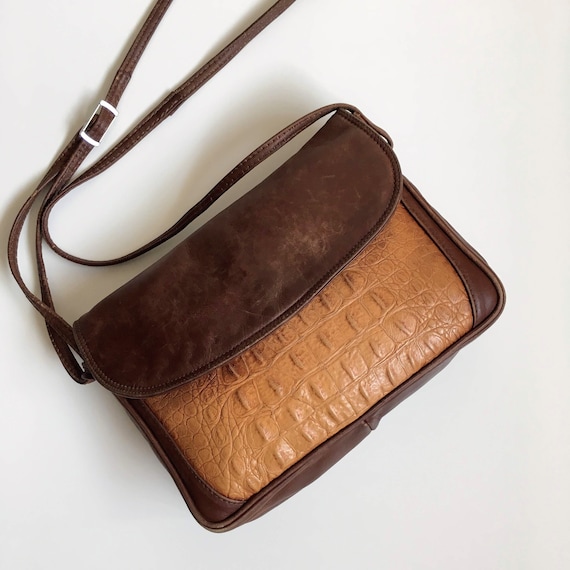Distressed Leather Brown Beige Crossbody Bag, Boh… - image 1