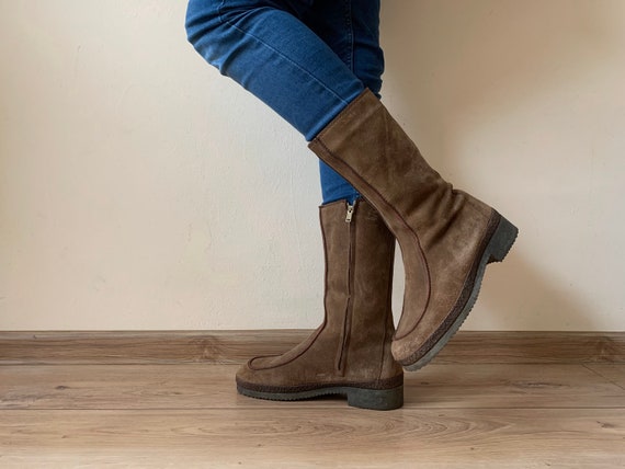 Brown calf top boots flat