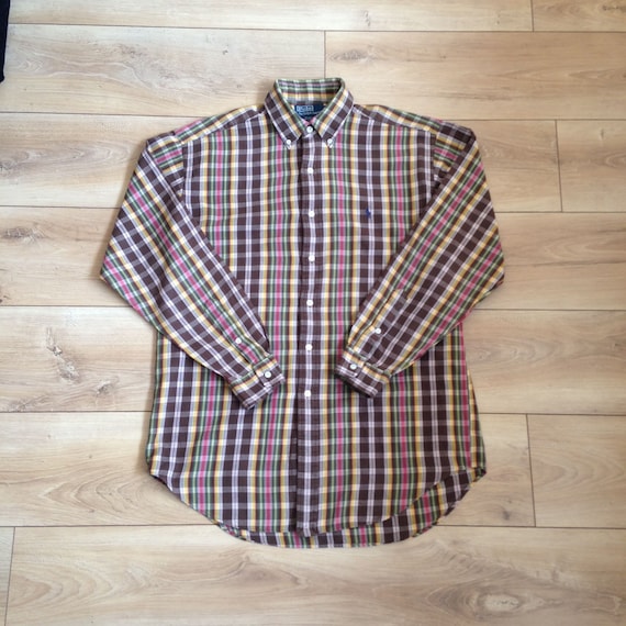 Vintage Polo by Ralph Lauren Checkered Shirt for Men Size M, Collared Button Down Casual Cotton Over Shirt, Long Sleeve Plaid Oxford Shirt