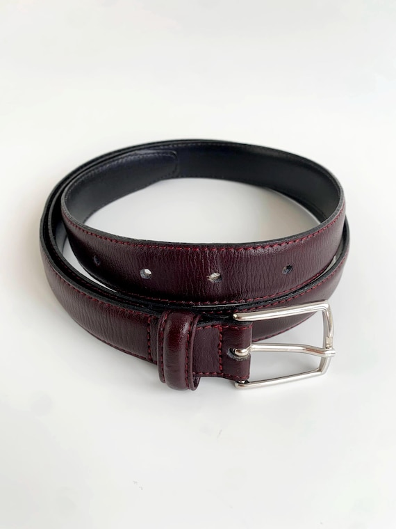 Vintage 80s Cognac Brown Leather Belt for Women 95 cm 37" Silver Slim Buckle Distressed Thin Waist Cincher Minimalist Skinny Slim Waist Belt