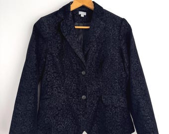 Blazer vintage des années 90 en velours côtelé de coton pour femme taille L XL, veste en velours côtelé noir printemps automne, manteau décontracté en velours côtelé à imprimé floral cachemire argenté