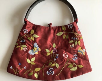Spring Embroidered Purse with Flowers and Butterflies, Small Bohemian Colorful Handbag, Boho Evening Bag