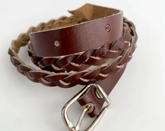 Vintage Braided Rope Belt With Brown Leather Buckle, Rustic  display picture 3