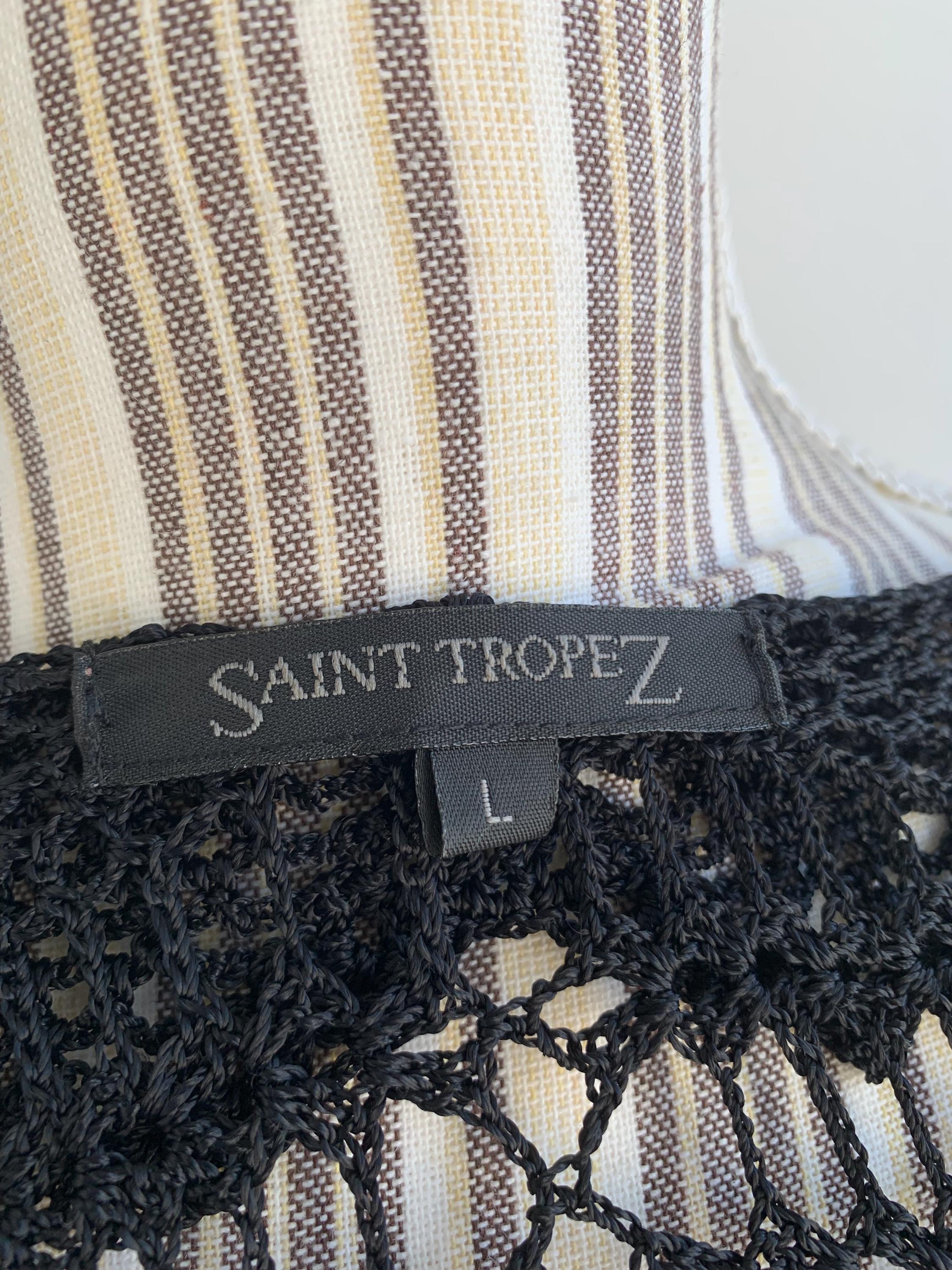 Vintage 90s SAINT TROPEZ Black Crochet Cardigan Size M L, Open