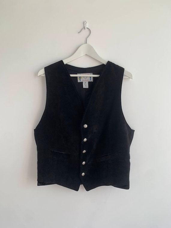Black Suede Leather Vest for Men Size M, Vintage Real Leather Vest, Satin Back Waistcoat, Biker Riding Vest, Motorcycle Vest, Rocker Gift