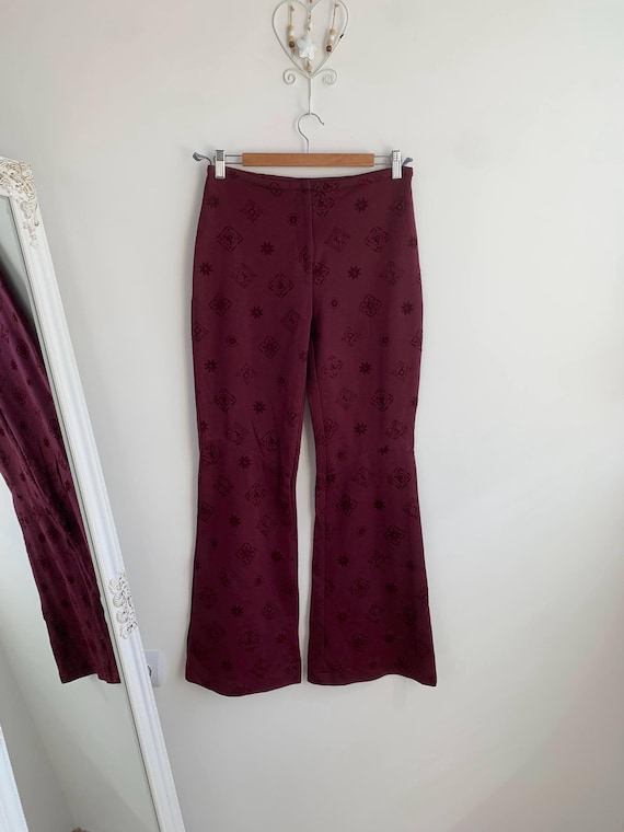 Vintage 90s RoccoBarocco Jeans Burgundy Pants Size M/L Women's Clothes IT 46, Maroon Monogram Flare Trousers Made in Italy