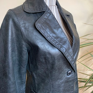 Women's Vintage Black  Leather Blazer 14