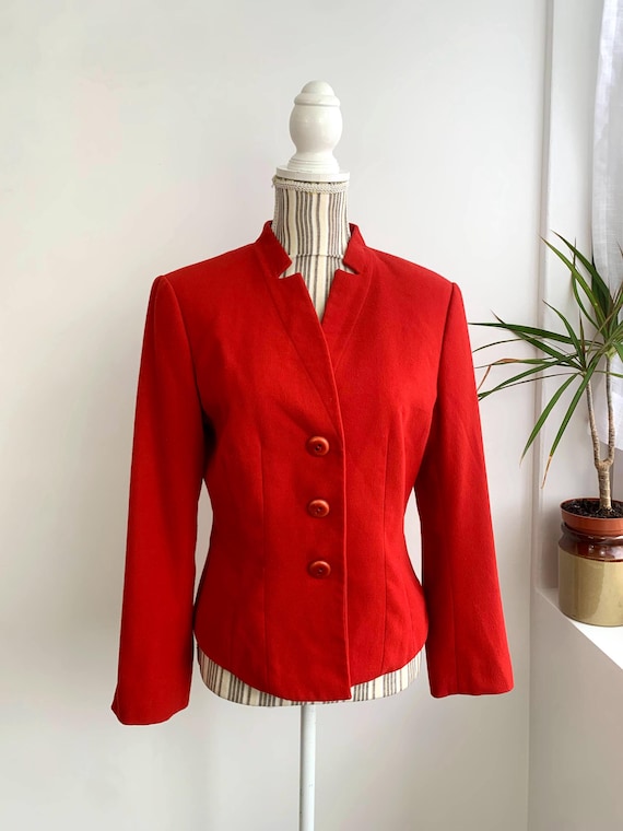 Vintage Betty Barclay Red Blazer for Women Size S M, 90s Structured Jacket, Peplum Blazer, Classic Retro Jacket, Smart Office Outerwear