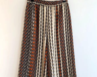 Pantalones palazzo vintage Sisley para mujer, talla S, culotte psicodélico de pierna ancha, pantalones tribales bohemios de los 90, pantalones gaucho bohemios de verano.
