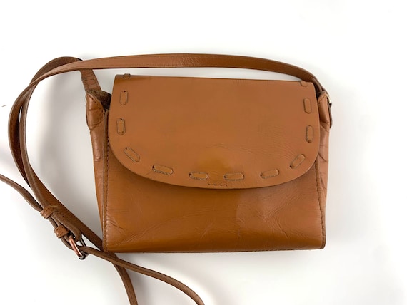 Camel Brown Leather Crossbody Bag, Small Envelope Purse, Tiny Messenger Bag, Genuine Leather Handbag, Mini Satchel Purse, Leather Satchel