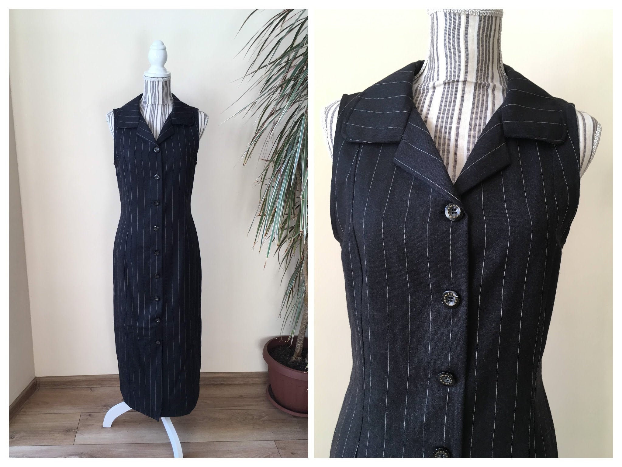 sleeveless collared button down dress