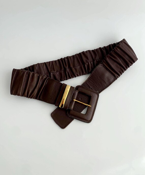 Brown Elastic Corset Waist Belt, Genuine Leather Waistband Belt, Minimalist Wide Stretch Belt, Leather Buckle Waist Cincher, Retro Sash Belt