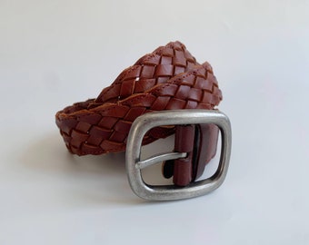 Vintage Brown Woven Leather Belt: Wide Braided Boho Y2K - Etsy display picture 2