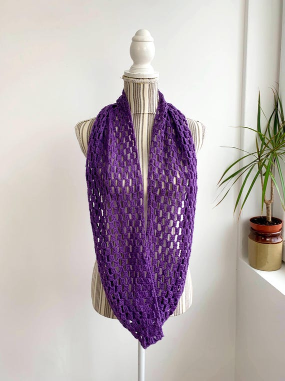 Purple Infinity Scarf, Lace Crochet Circle Scarf, Lavender Mesh Cowl Scarf, Lilac Snood Scarf, Sheer Loop Scarf, Versatile Cozy Neck Warmer