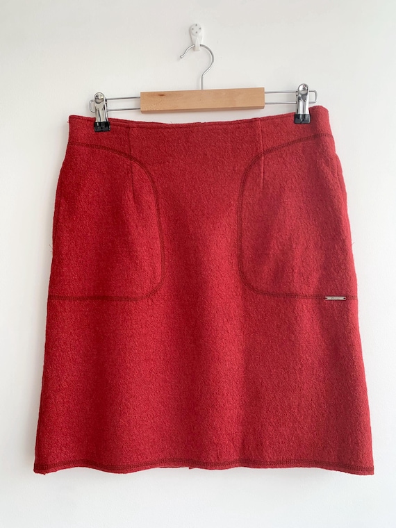 Vintage Wool Blend Mini Skirt Size S, Burgundy Red Wool Skirt, Short Wool Skirt With Pockets, Autumn Winter Boucle Skirt, Fall Officewear