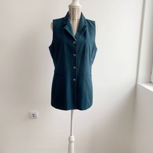 Turquoise Teal blauw groen mouwloos gekerfd blazerjack voor dames maat M L, jaren '90 Preppy Elegant Business Office Vest Vest afbeelding 5