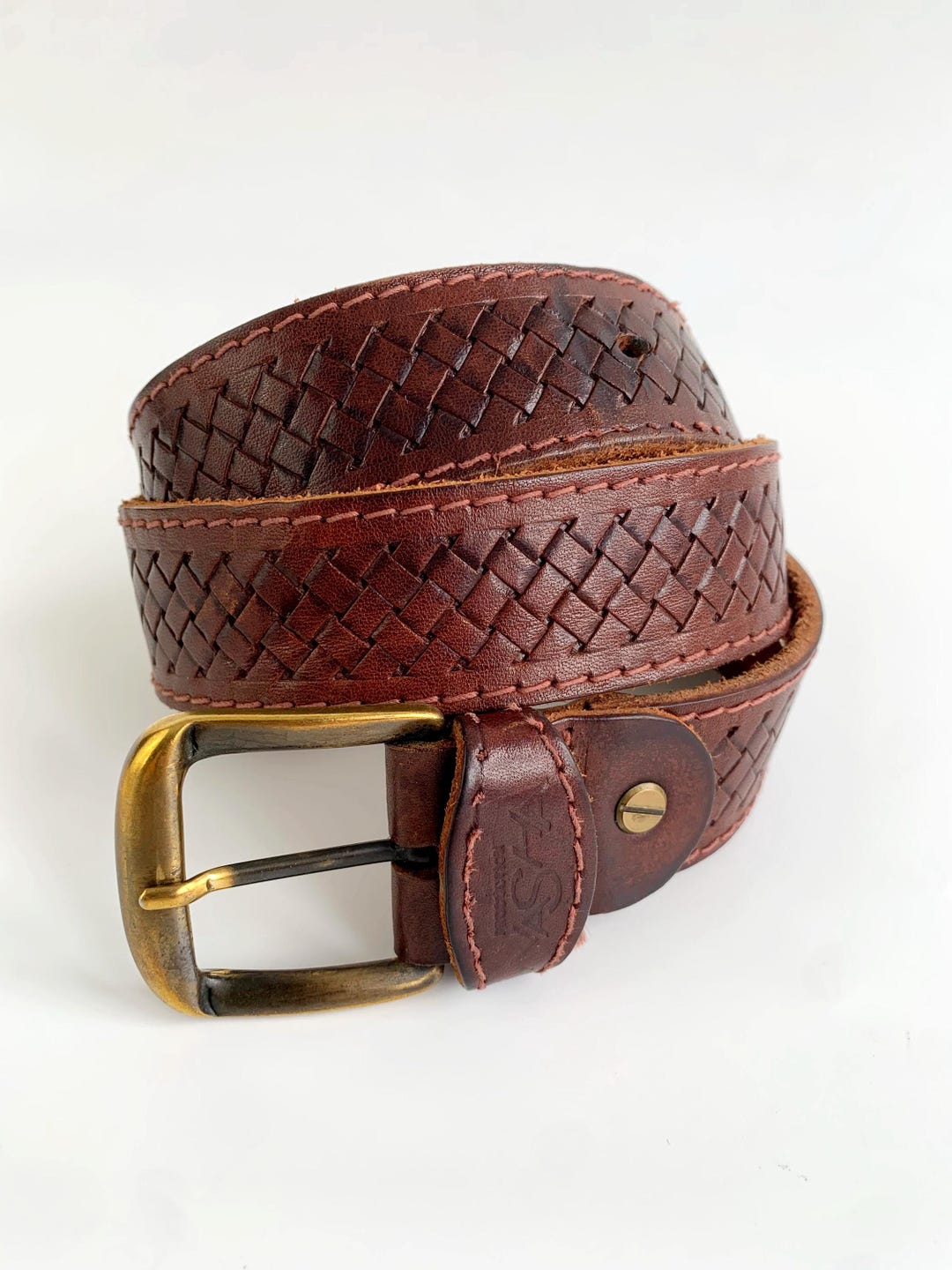 Vintage 80s Cognac Brown Leather Belt for Women 78-88 Cm  display picture 2
