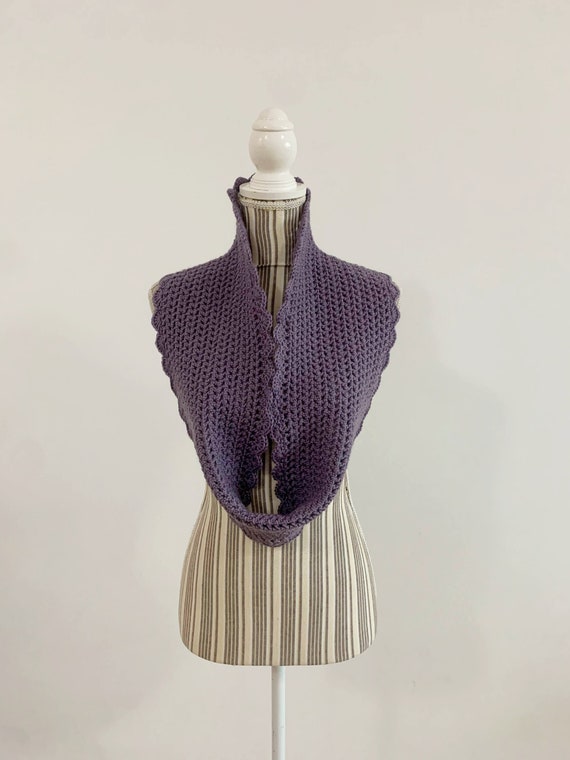 Purple Crochet Infinity Scarf, Bulky Acrylic Wool Circle Scarf, Cozy Snood Scarf, Winter Knitted Loop Scarf, Versatile Neck Warmer for Women