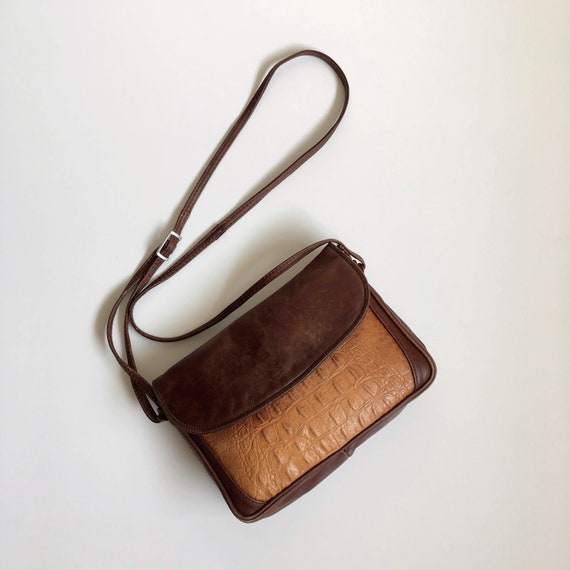 Distressed Leather Brown Beige Crossbody Bag, Boh… - image 2