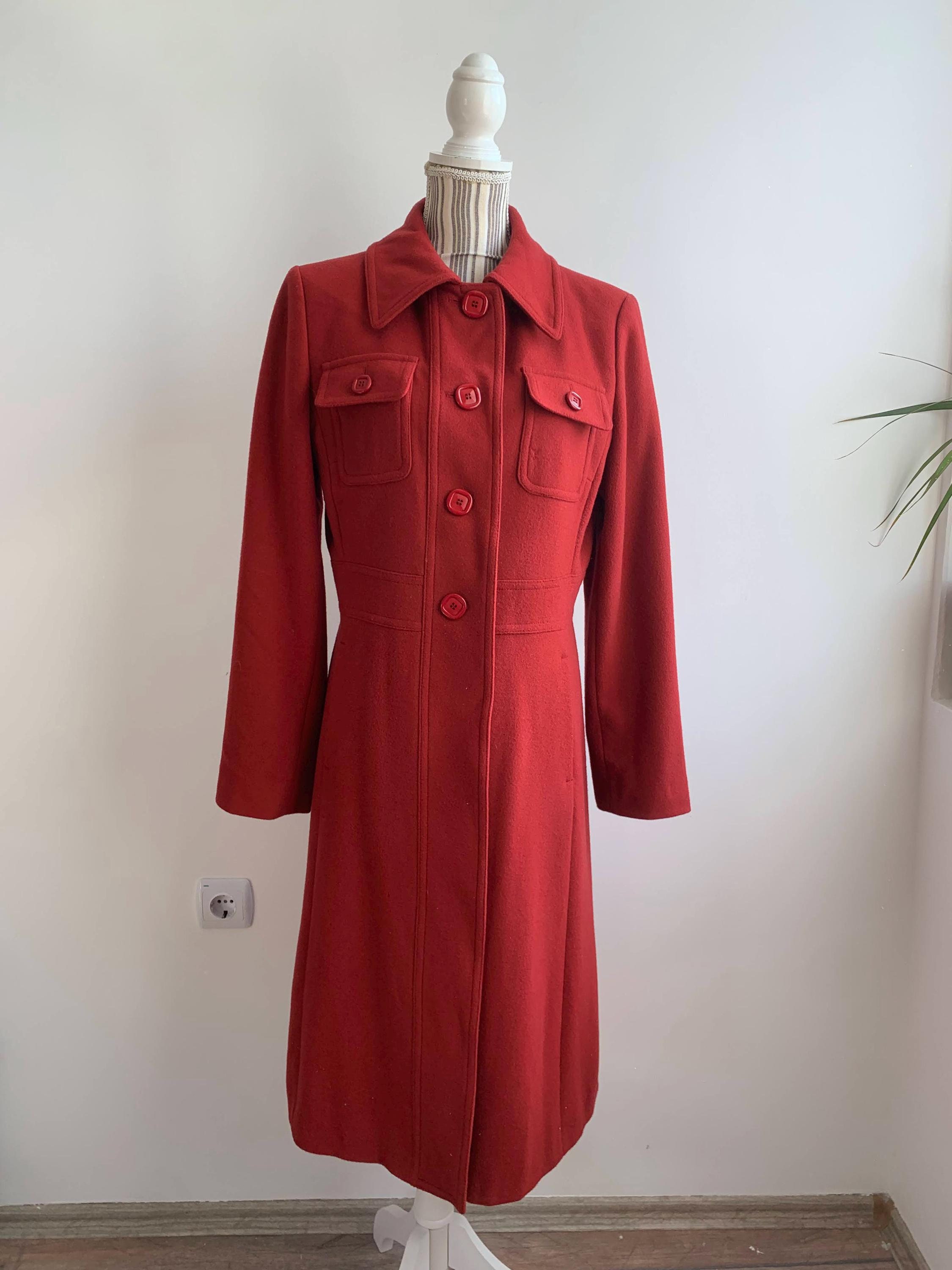 Cappotto vintage in lana rosso mattone Y2K taglia M, cappotto in