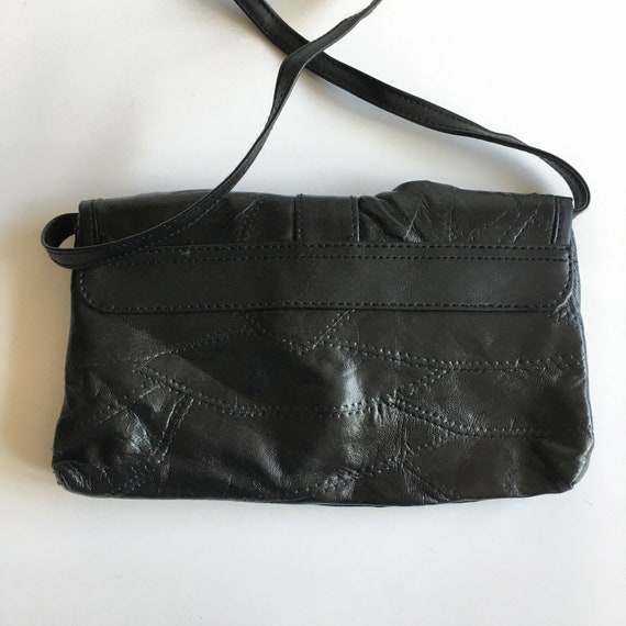 Black Soft Patchwork Leather Small Clutch Bag wit… - image 7
