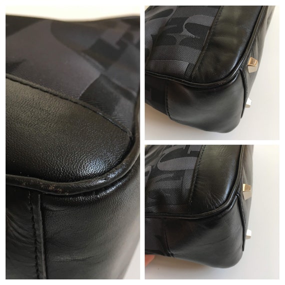 Gianfranco Ferre Black Monogram Fabric Designer Shoulder Bag