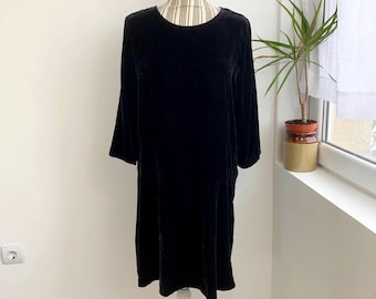 Vintage Samsøe Samsøe Velvet Dress Size M L, Y2K Purple Silk Blend Tunic Dress, Elegant Retro Party Dress, Dark Eggplant Loose Velvet Dress