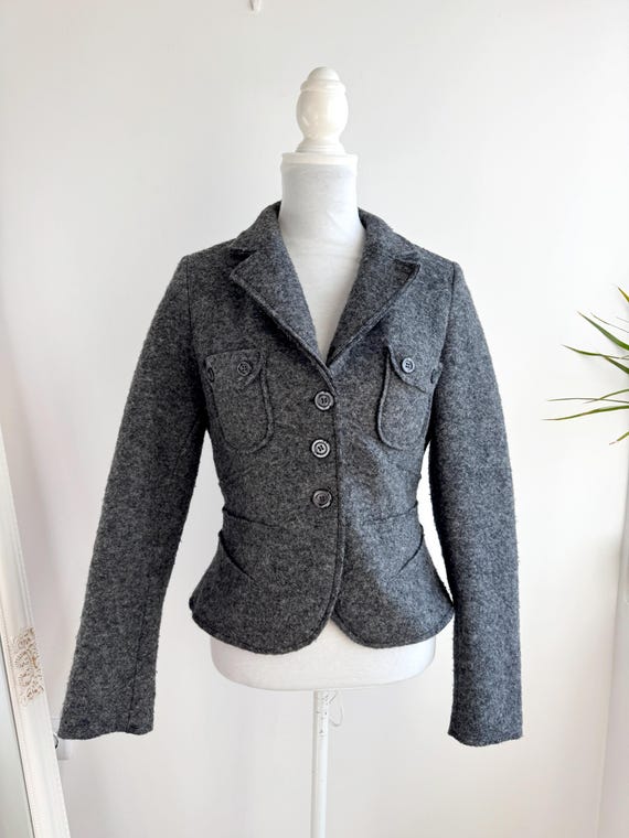 Vintage Grey Boiled Wool Jacket by Heine Size M Slim Fit Tailored Lapel Collar Felt Blazer Anthracite Cropped Woollen Coat 90s Dark Academia