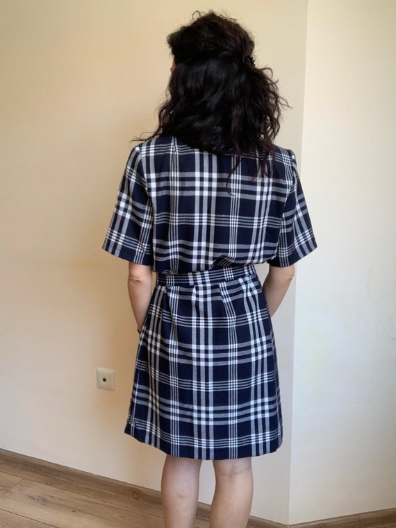 Vintage 90s Checkered Button Up Dress with Tie Be… - image 6
