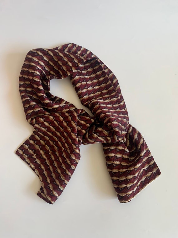 Vintage Burgundy Scarf, Retro Striped Scarf, 70s 80s Scarf, Double Layer Neck Scarf for Women, Ladies Mod Scarf, Fall Neck Accessory