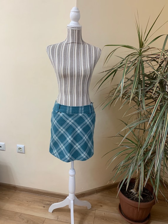 Vintage Y2K Checkered Mini Skirt by Mexx Skirt Size S, Light Blue White Short Plaid Skirt,  Wool Blend Tartan Skirt, Check Spring Fall Skirt