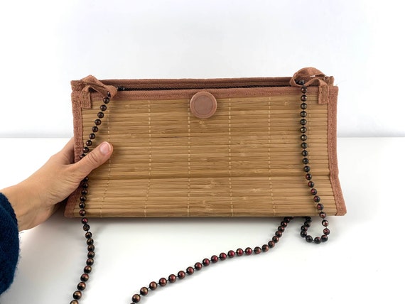 Vintage Wooden Handbag, Bamboo Slim Envelope Purs… - image 3