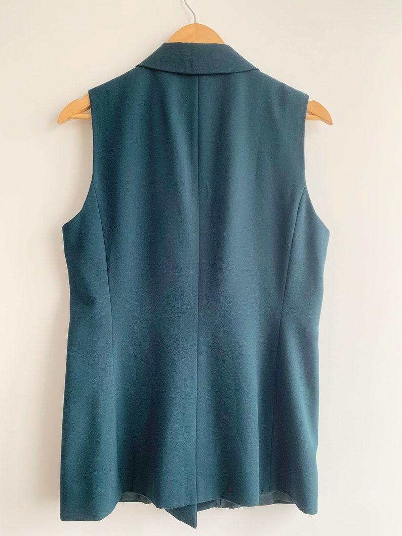 Turquoise Teal blauw groen mouwloos gekerfd blazerjack voor dames maat M L, jaren '90 Preppy Elegant Business Office Vest Vest afbeelding 4