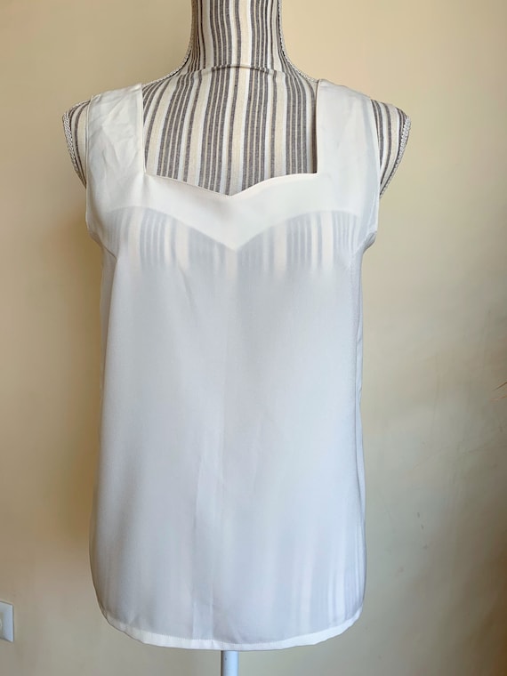 Vintage 80s Champagne Cami Top for Women Size M, Off White Slip Top, Sweetheart Neck Cream Camisole, Off White Loose Semi Sheer Tank Top