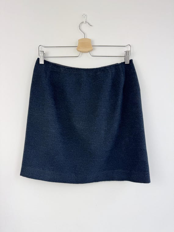 Vintage MAX&Co. Italian Wool Blend Mini Skirt, Dark Navy Blue A-Line Skirt, 90s Minimalist Officewear Straight Mod Skirt Size US12 GB14 IT46