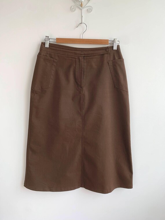 Vintage 90s Italian Brown Midi Skirt by Cristina Rej Size S, Minimalist Office Wear, Classic Below The Knee A Line Skirt, High Waisted Skirt