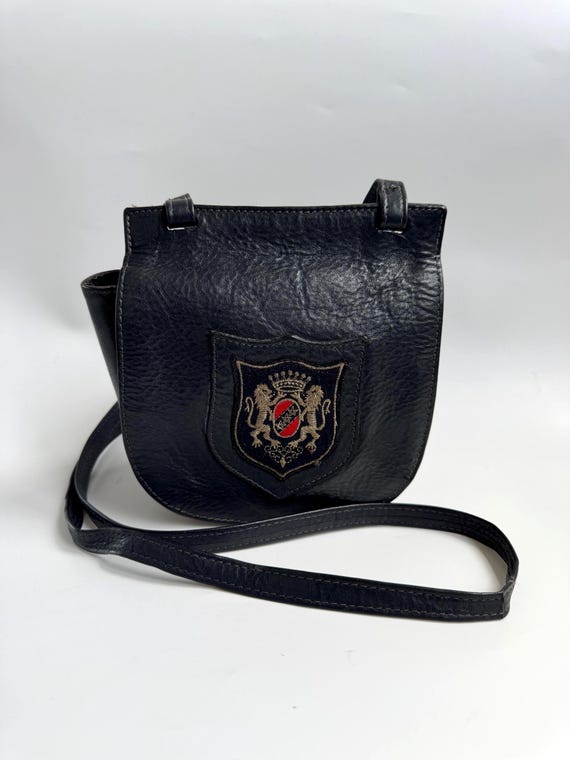 Vintage 90s Genuine Leather Small Crossbody Satchel Bag, Distressed Leather Cross Body Bag for Women Faded Black Leather Mini Shoulder Purse