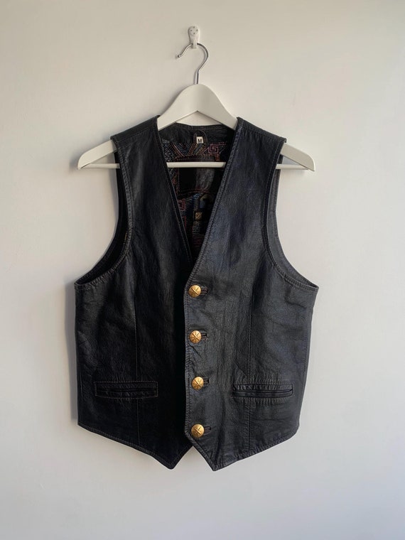 Dark Brown Leather Vest for Men Size M, Vintage Real Leather Button Up Vest, 90s Biker Vest, Motorcycle Vest, Rocker Waistcoat, Gift for Him