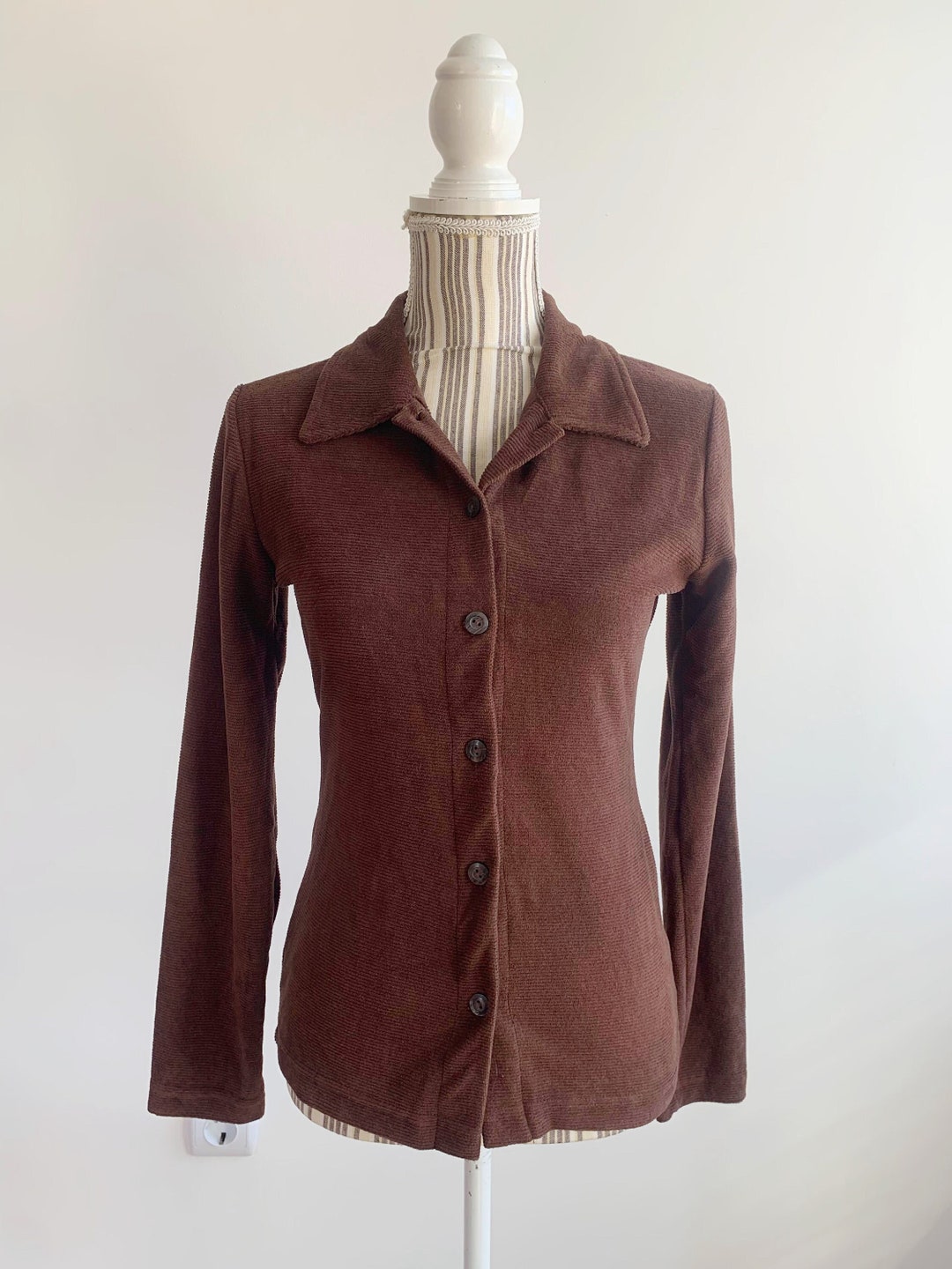 Women's Brown Corduroy Relaxed Fit Shirt with Chest Pockets
