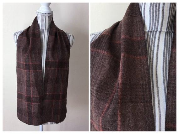 Vintage Thin Wool Scarf, Mens Plaid Scarf, Long C… - image 1